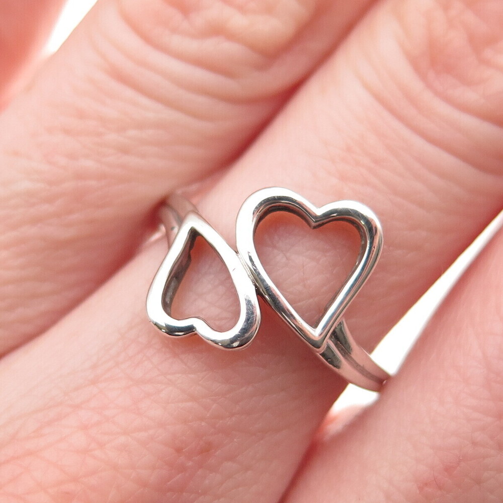 RL Richline 925 Sterling Silver Vintage Open Heart Bypass Ring Size 6.5
